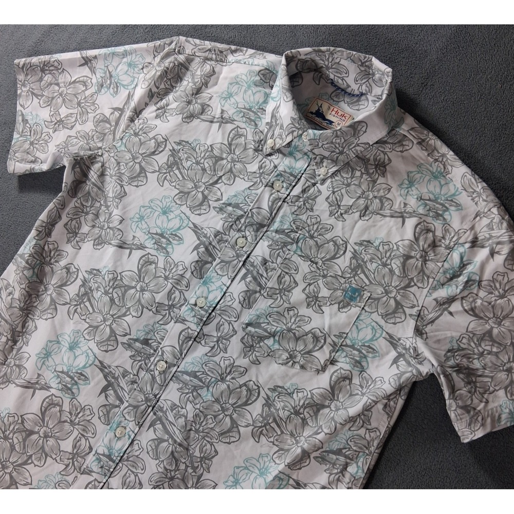 Huk Kona Floral Fishing Button Down Shirt Men's M Short Sleeve Performance Top